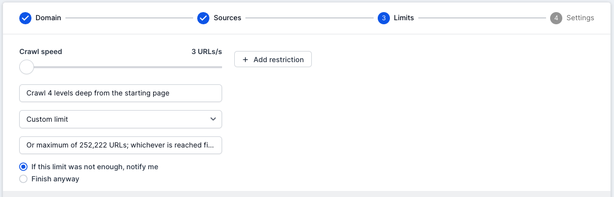 Limiting the size and depth of a crawl in Lumar