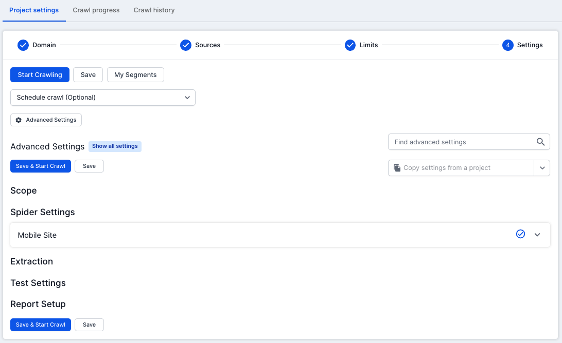 Lumar Advanced Settings - Mobile Site