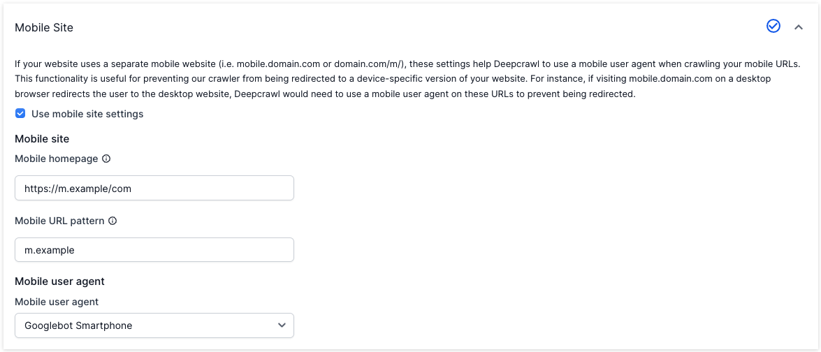 Lumar Advanced Settings - Mobile Site