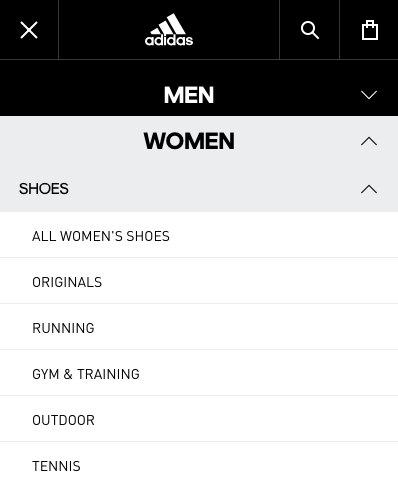 Adidas website navigation