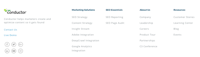 Conductor website footer navigation