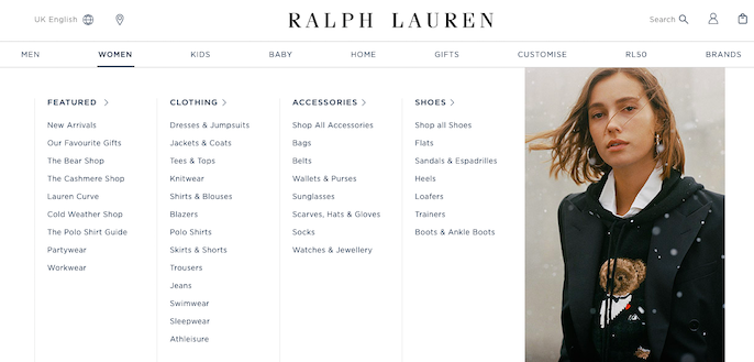 Ralph Lauren website navigation