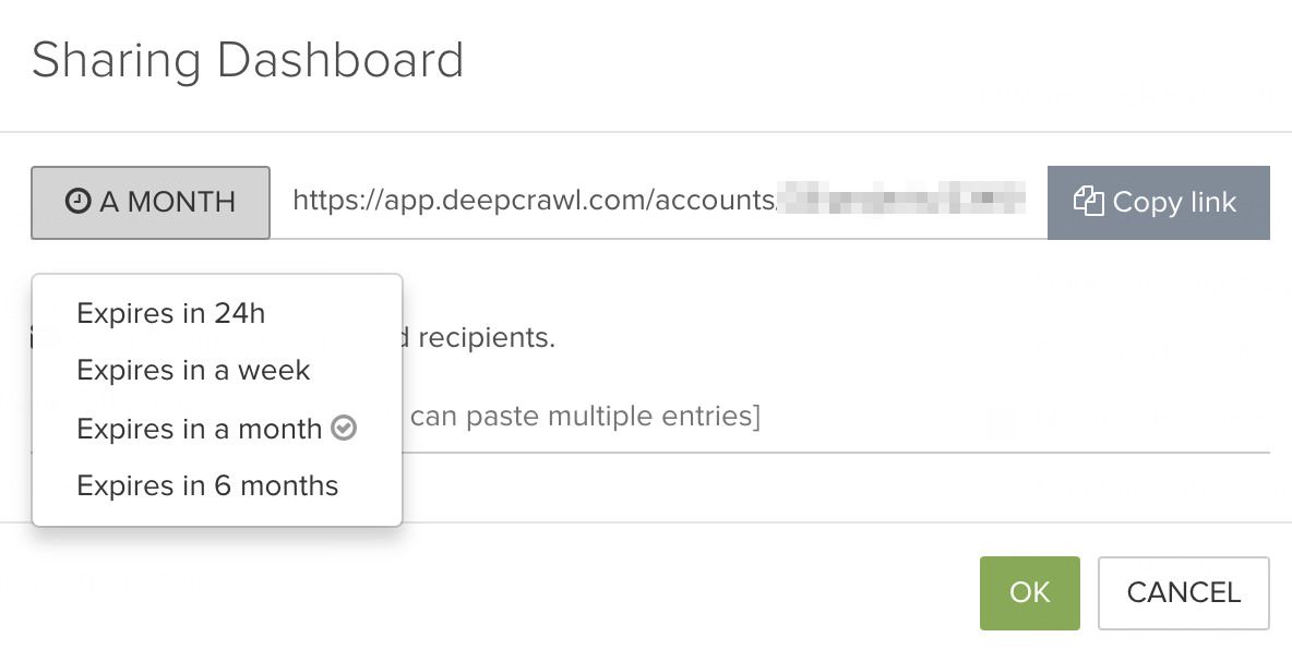 DeepCrawl Sharing dashboard