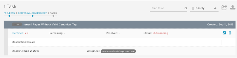 DeepCrawl Task Management