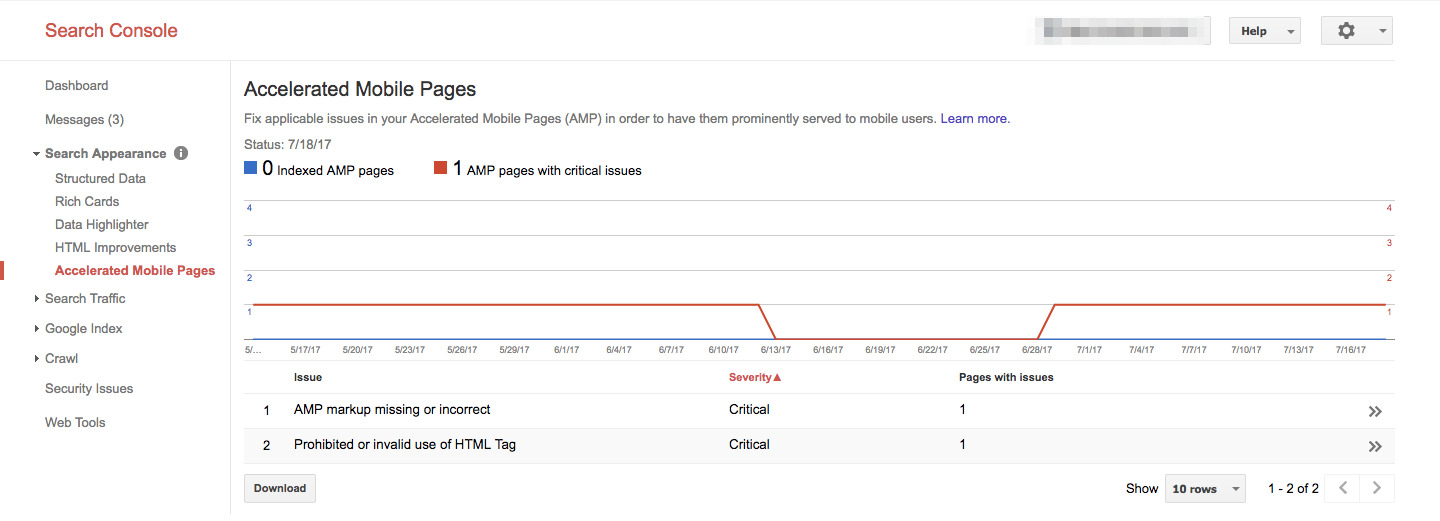 gsc amp pages report