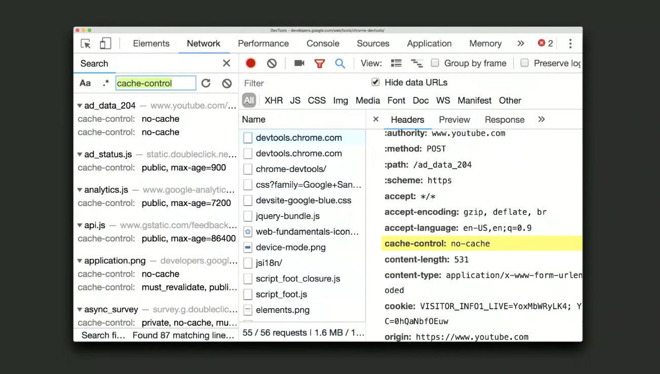 Chrome DevTools cache control