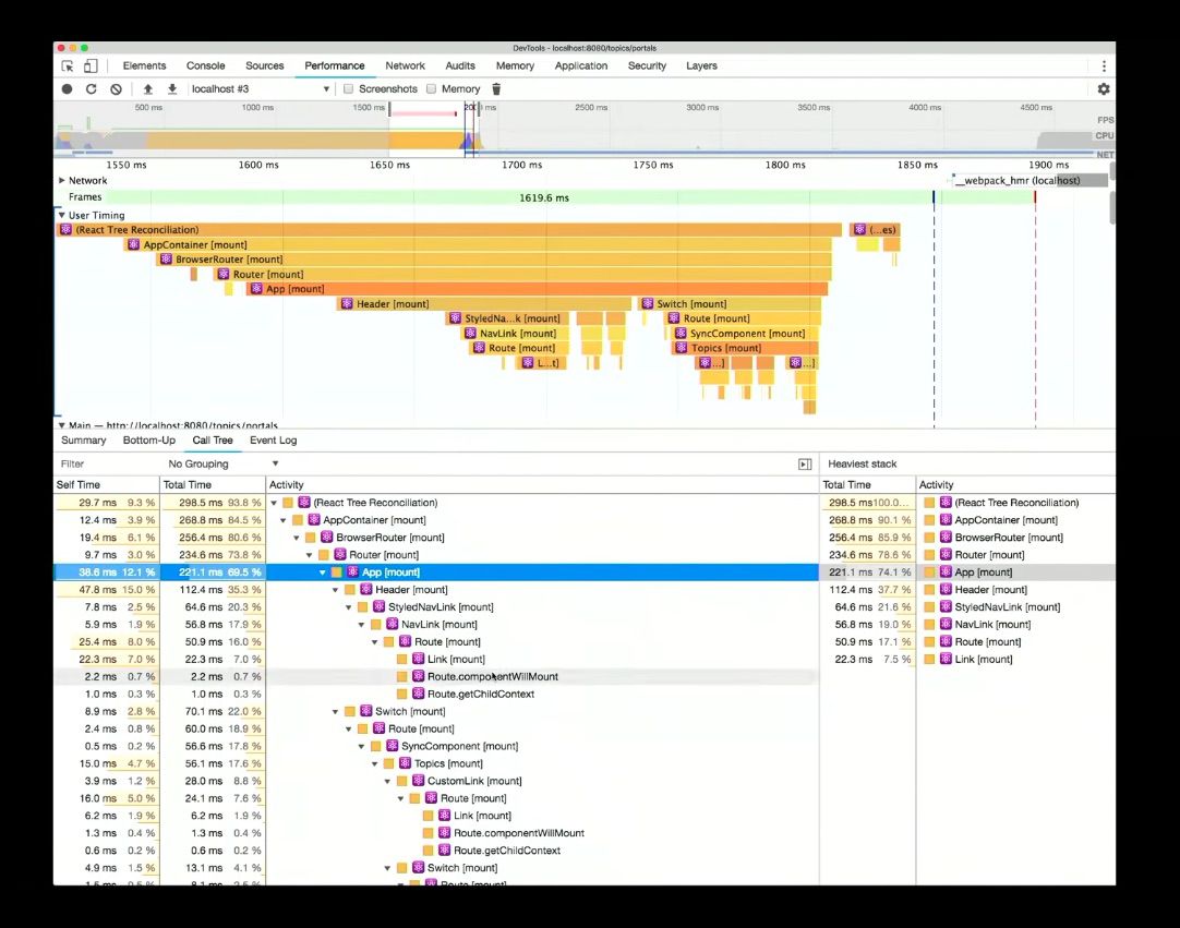 Chrome DevTools performance elements