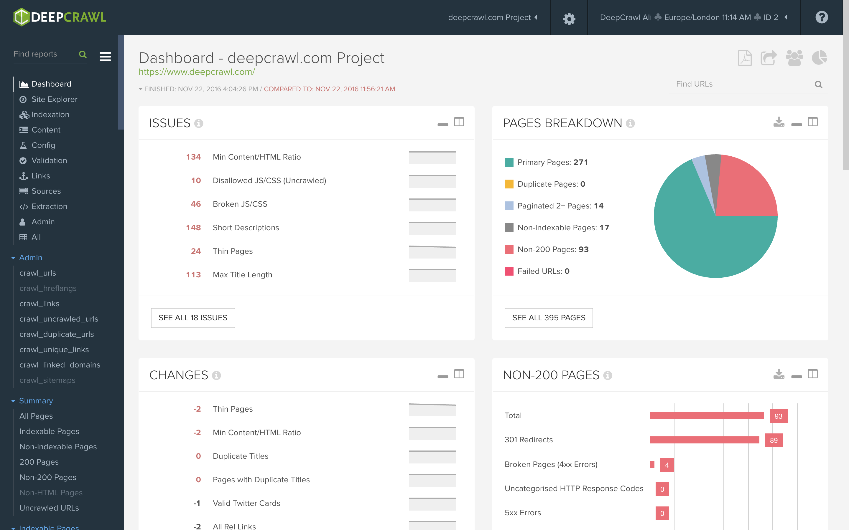 DeepCrawl 2 Dashboard