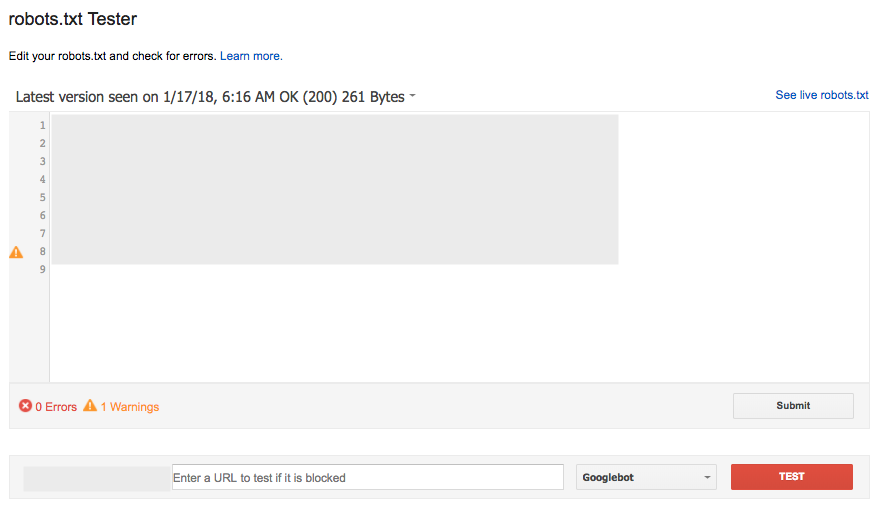 Robots.txt tester Google Search Console