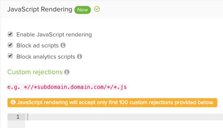 DeepCrawl JavaScript Advanced Settings