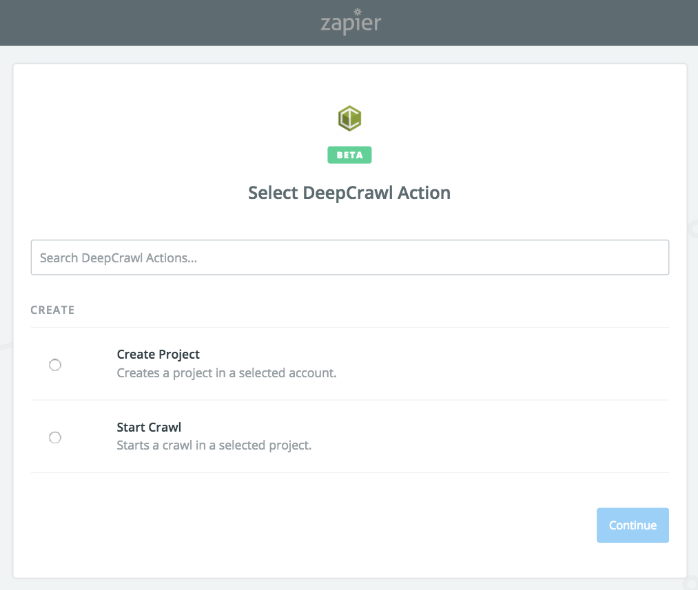 DeepCrawl as an Action In Zapier