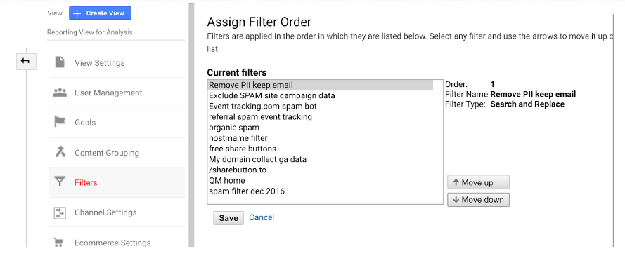 GA assign filter order