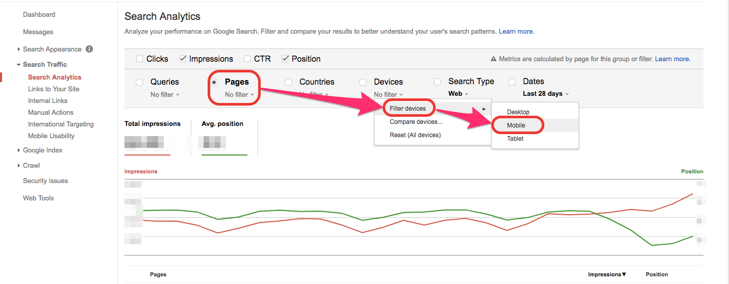 gsc search analytics mobile traffic