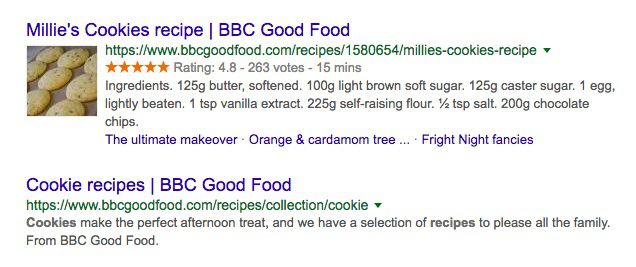 Cookie recipes in Google SERP