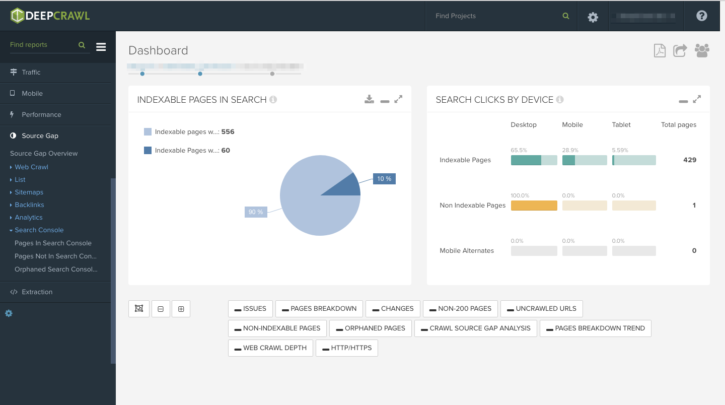 DeepCrawl GSC Dashboard Graphs