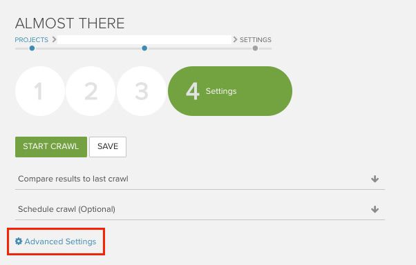 Screenshot of the advanced settings in DeepCrawl