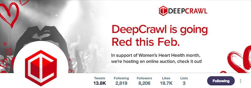 DeepCrawl's updated Twitter imagery for the Go Red campaign
