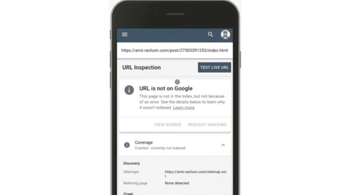 Screenshot of Google's URL inspection tool