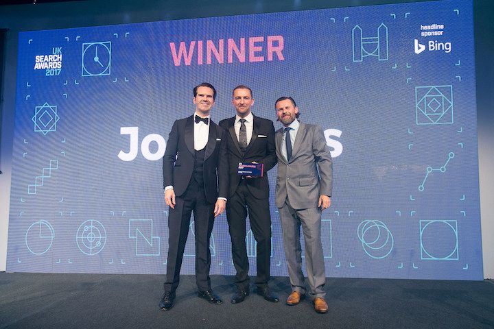 Jon accepting the UK Search Personality of the Year award