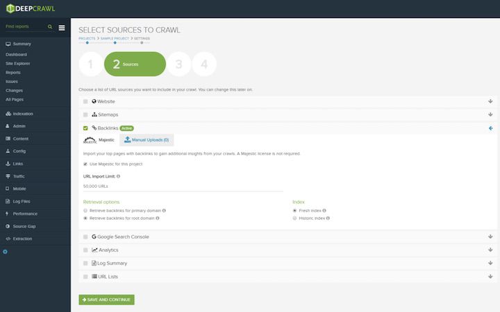 Majestic backlinks as a DeepCrawl crawl source