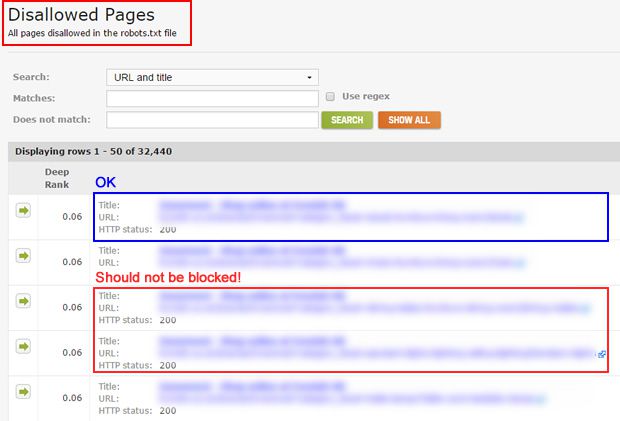 disallowed pages report in deepcrawl