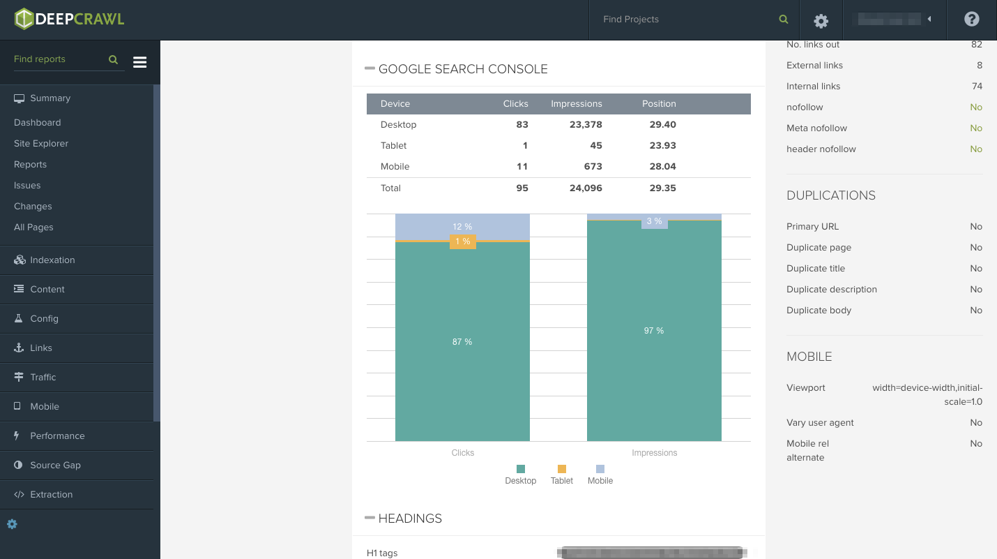 DeepCrawl Site Explorer GSC data