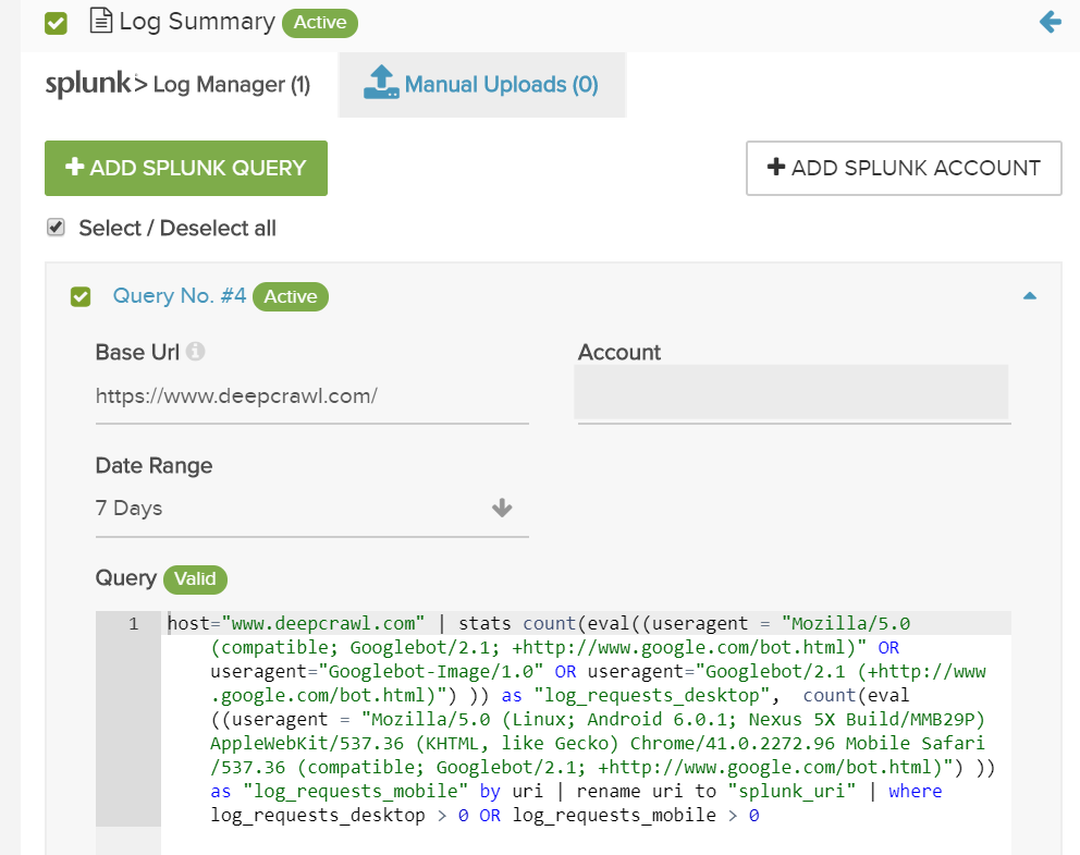 DeepCrawl's Splunk integration