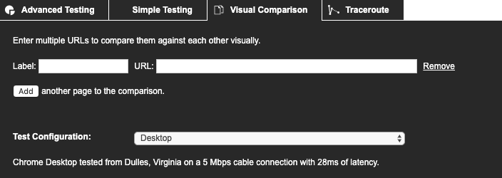 WebPageTest Visual Comparison configuration