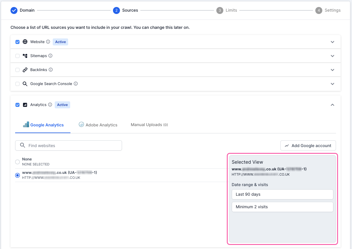 Lumar - Google Analytics - Select View