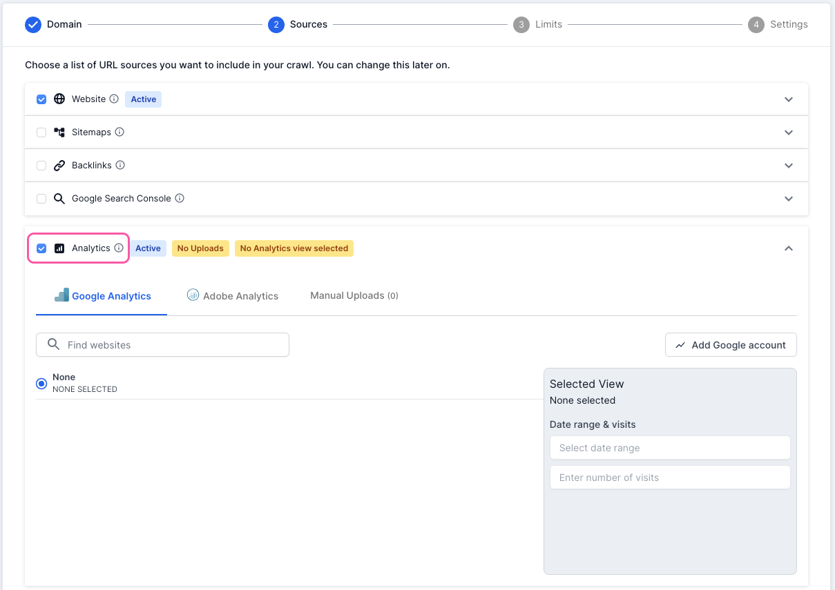 Lumar - Google Analytics - Add Account