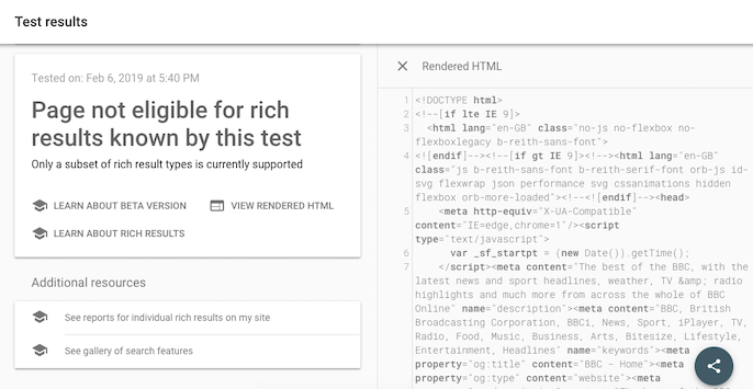 Rich Results Test screenshot