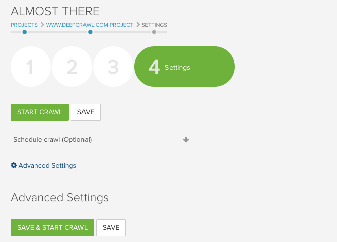 DeepCrawl Advanced Settings