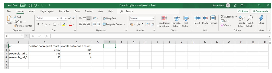 Log File data csv upload