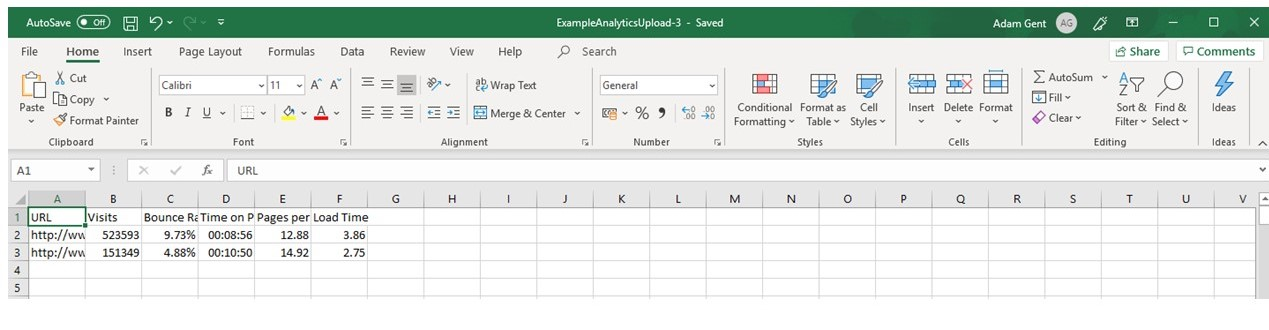 Google Analytics excel format