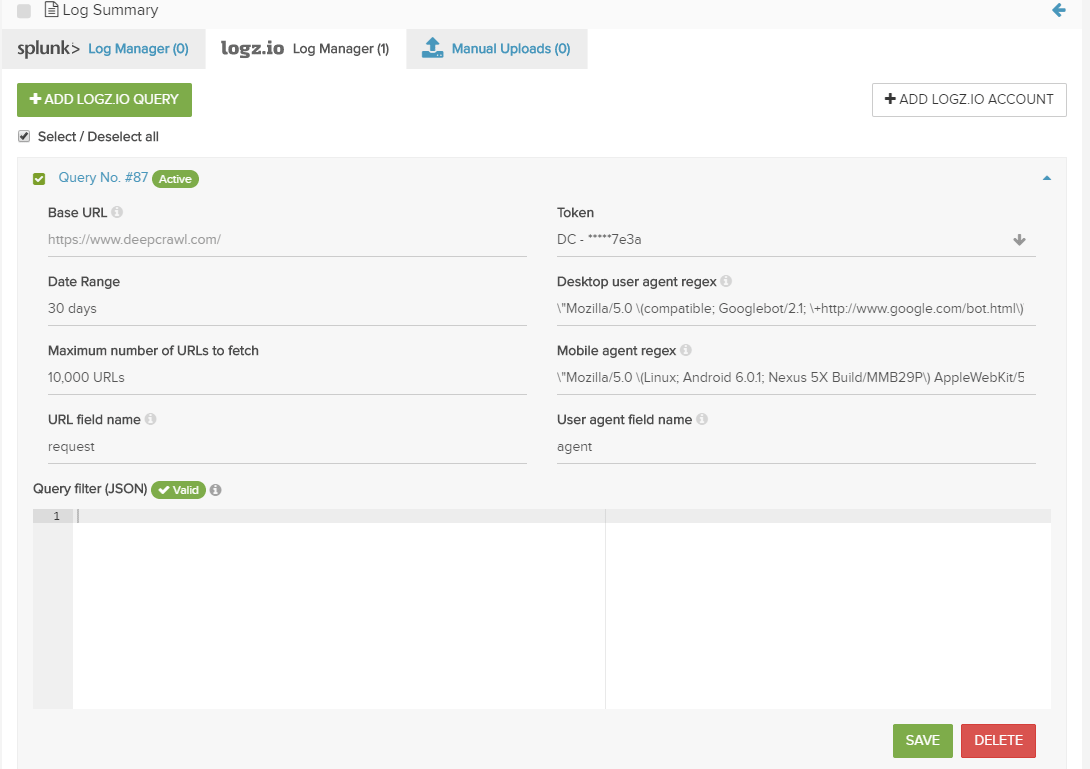 Logz.io and Lumar Query Builder