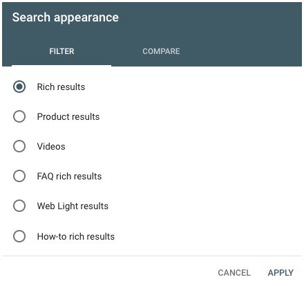 Google Search Console Structured Markup Filters