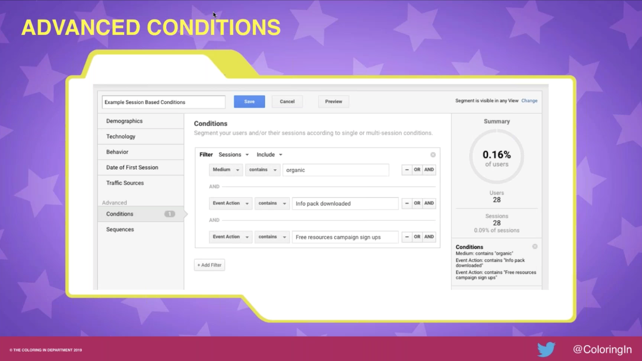 Google Analytics advanced conditions