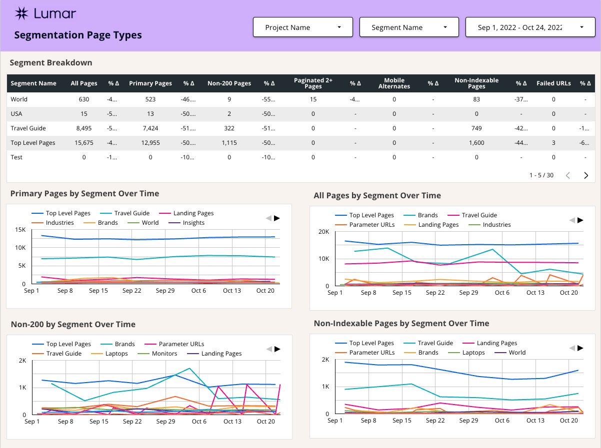 Lumar Google Data Studio Template - Segmentation Page Types