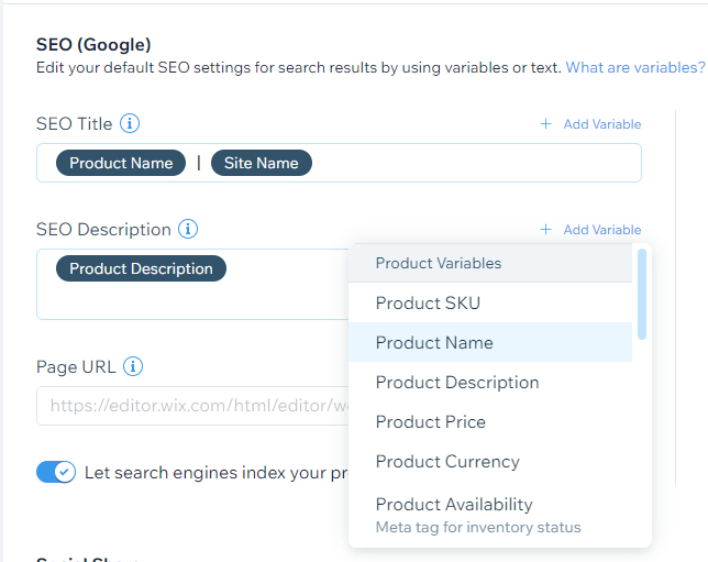 The SEO Patterns dashboard for product pages.