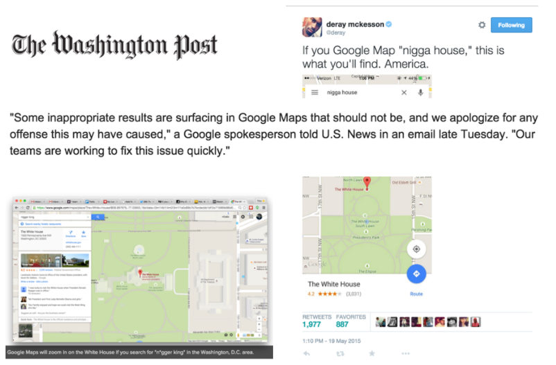 slide showing racist results in Google Maps