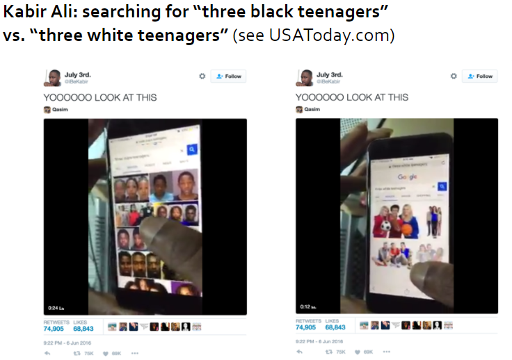 slide showing image search results for three white teenagers vs three black teenagers