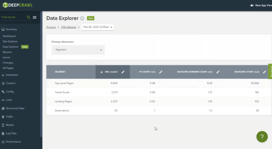 DeepCrawl Data Explorer