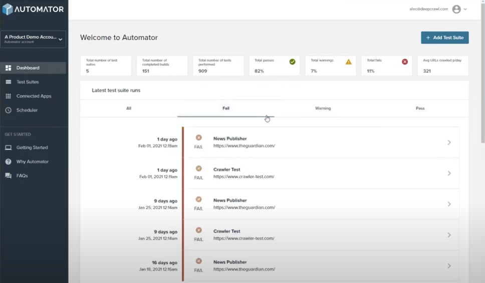 Automation Hub dashboard in app