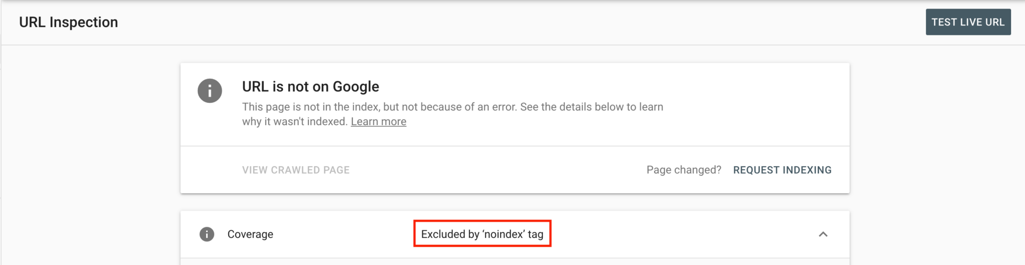 Example of using Google Search Console's URL testing tool for website crawlability SEO issues