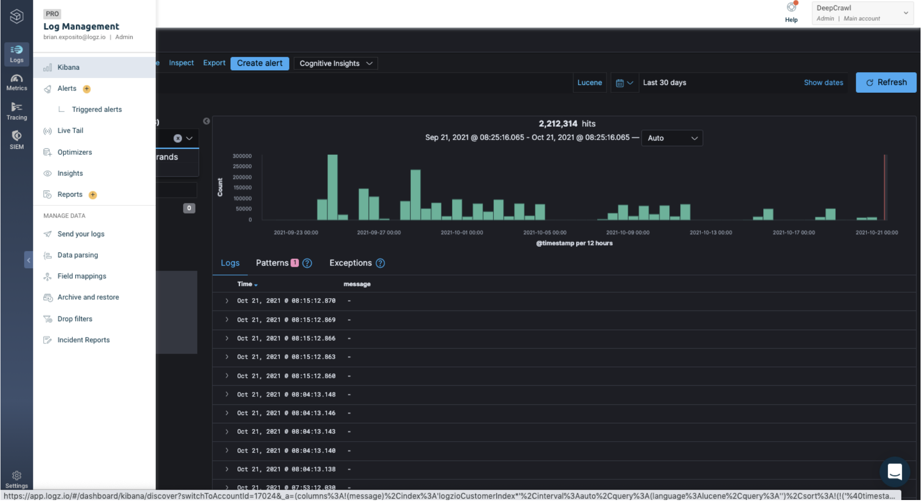 Logz.io nav - see Kibana drop-down menu - to update URL names