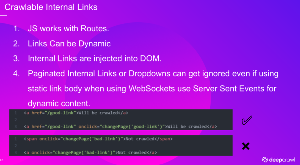 Best practices for JavaScript generated internal links