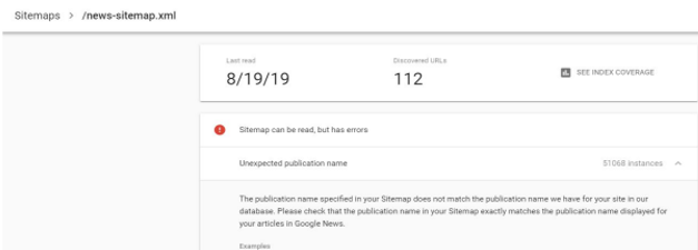 XML sitemap issue within Google's Publisher Center