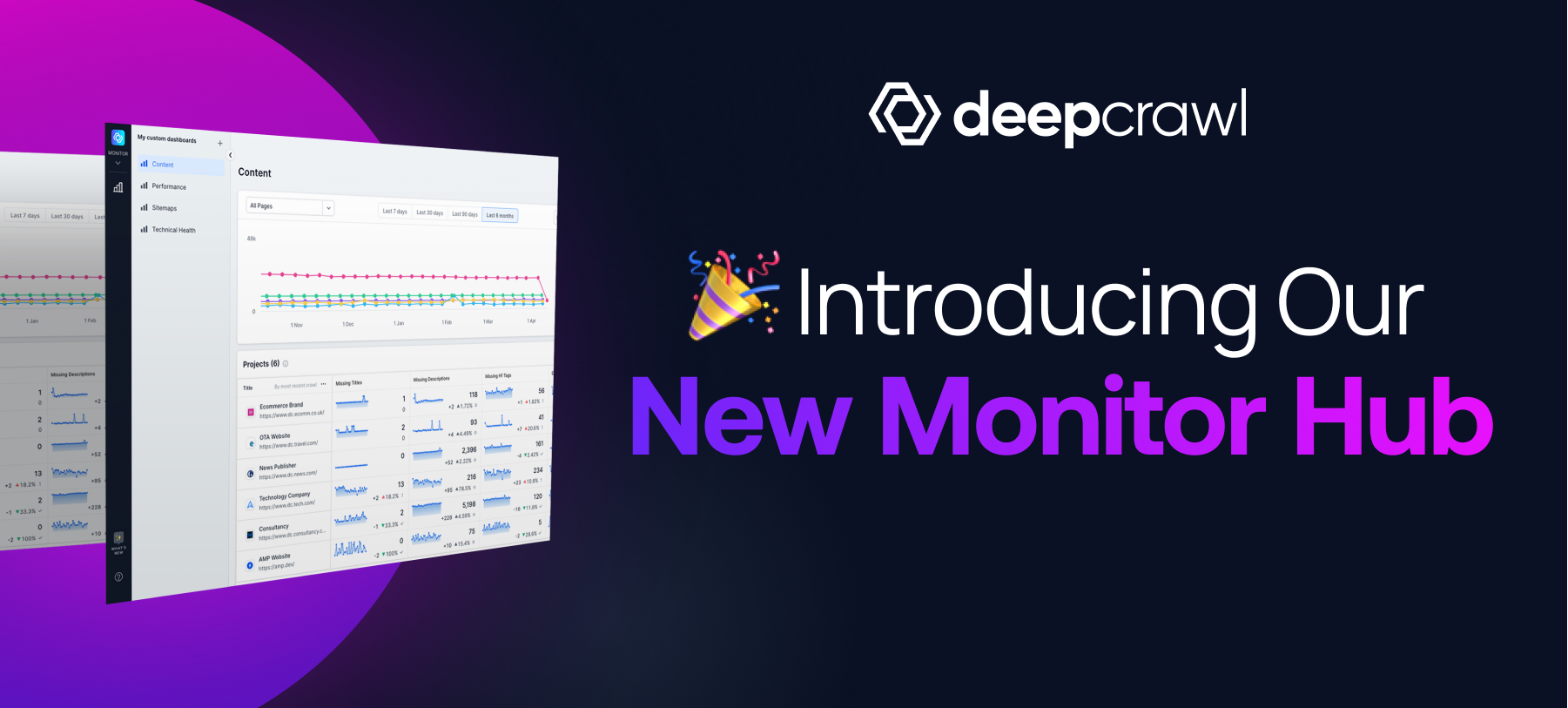 Deepcrawl's newest technical SEO solution for enterprise websites and agencies - Monitor Hub