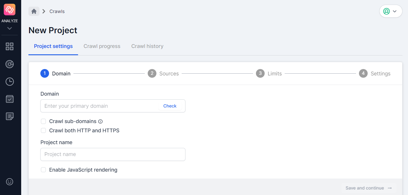 how to find 5xx errors using Deepcrawl's technical SEO tool - step 1