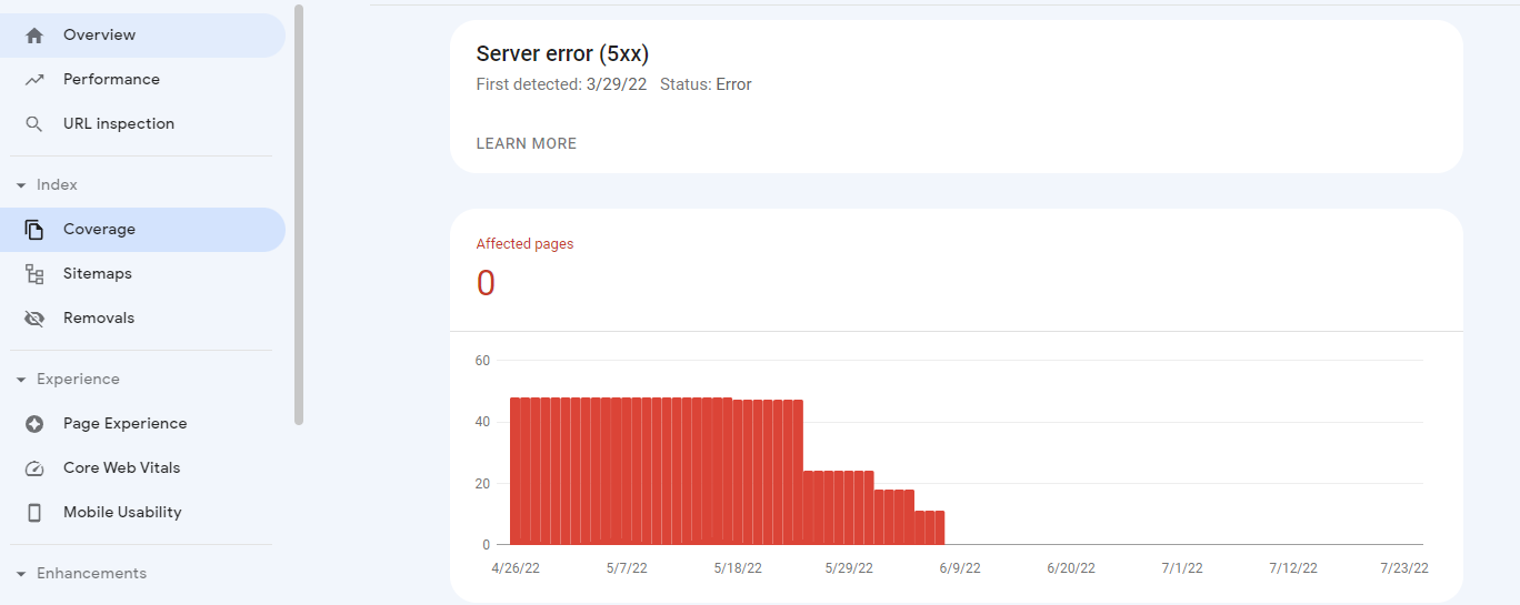 how to find 5xx errors in google search console - step 3